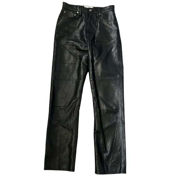 AGOLDE  Recycled Leather High Waist Fitted 90's Black Pants Size 24 - Picture 6 of 11